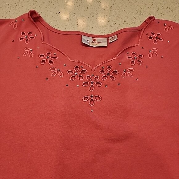 quacker factory 2x Pink To Eyelet Rhinestones 3/4 Sleeve Cotton - Picture 1 of 5